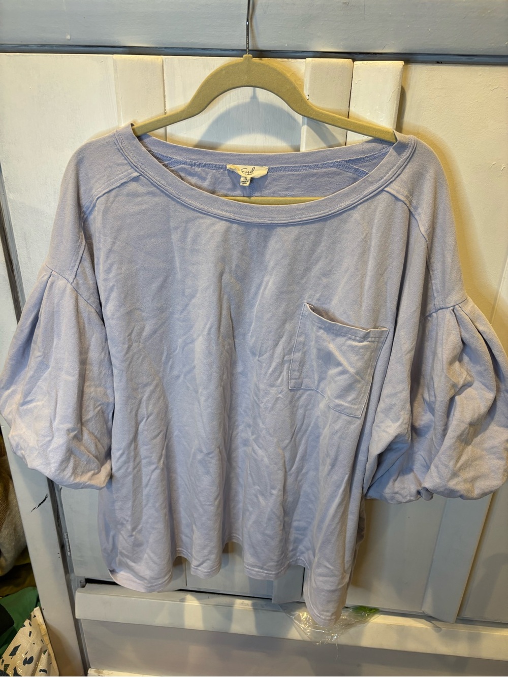 easel Light Lavender Puff Sleeve Scoop Neck Top